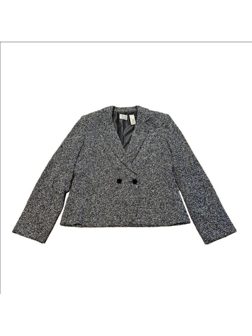 Women's Emma James Tweed Blazer Size 8 Black and White, Black Velvet Buttons